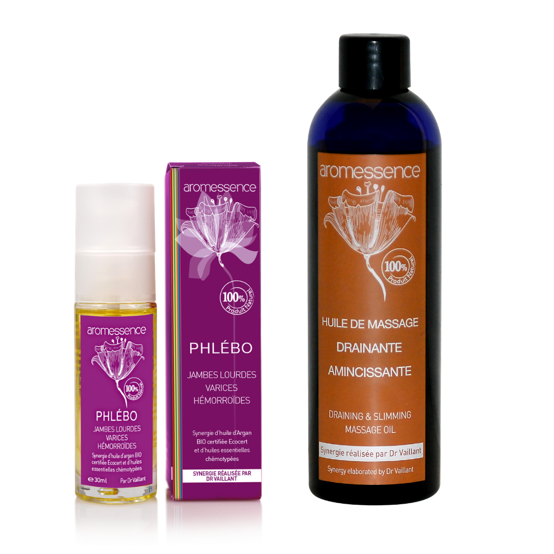 PACK DRAINAGE & CIRCULATION – HUILE DE MASSAGE DRAINANTE & PHLÉBO